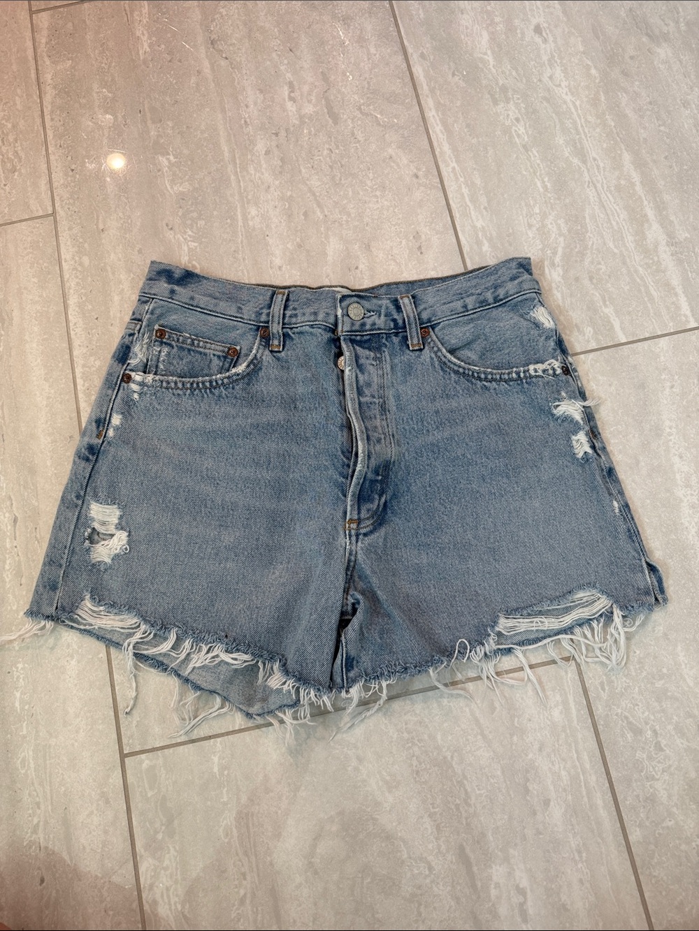 Agolde Size 29 NWOT - Faded Blue Distressed High-Rise Denim Shorts